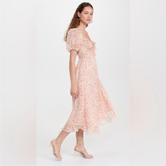 New Anthropologie ASTR The Label Lunaria Pleated Floral Orange Midi Dress - Picture 2 of 8